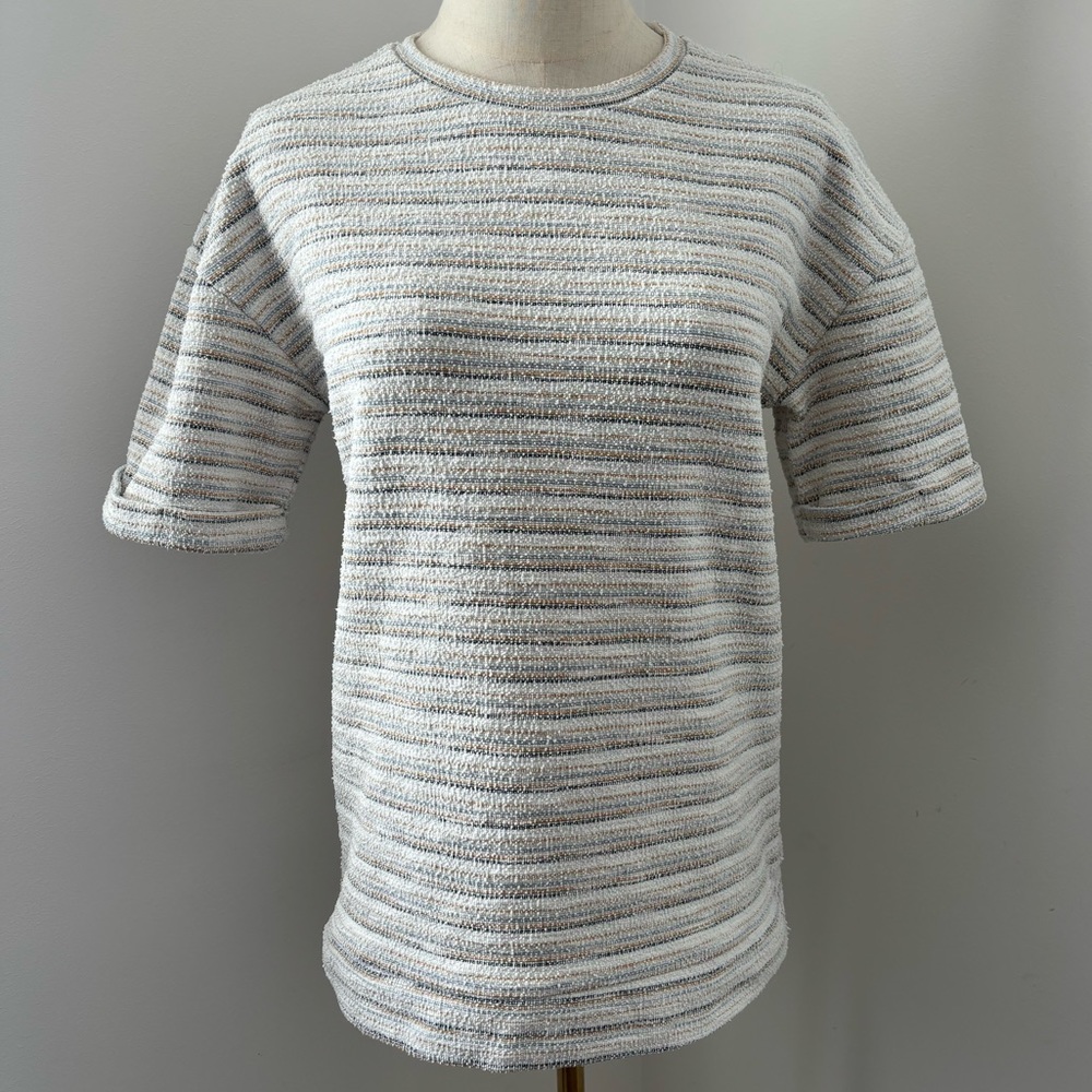 ✨ 2/$25 ✨🛍 Zara Cuffed Short Sleeve Multicolor  Textured Knit Boxy Shirt